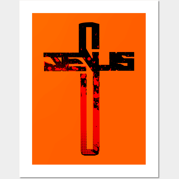 Red and Black Jesus Cross Wall Art by AlondraHanley